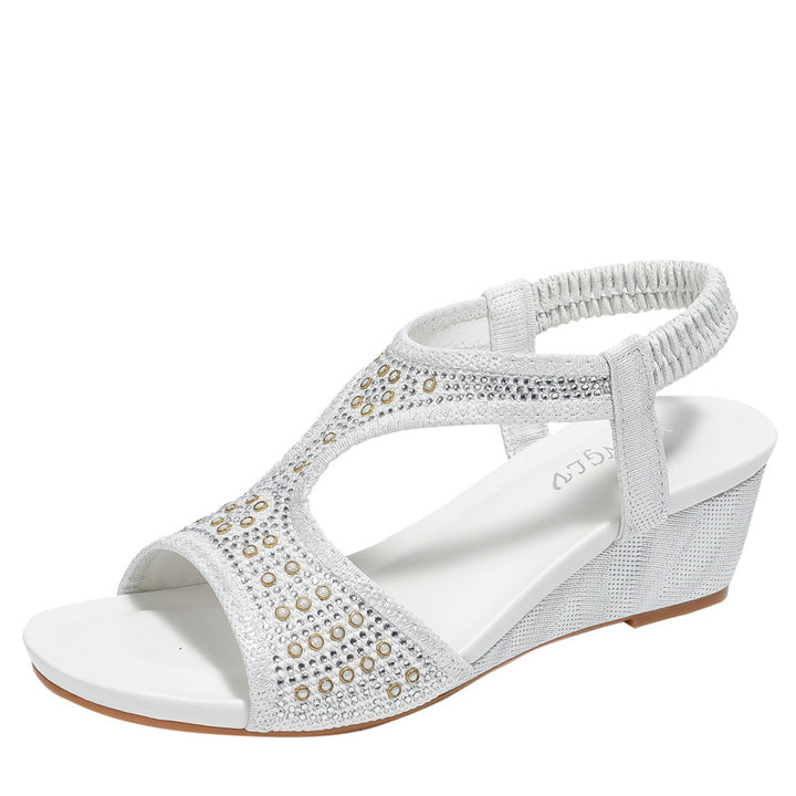 Dame sandaler med elegant rhinestones og fleksibel kilehæl Stilla