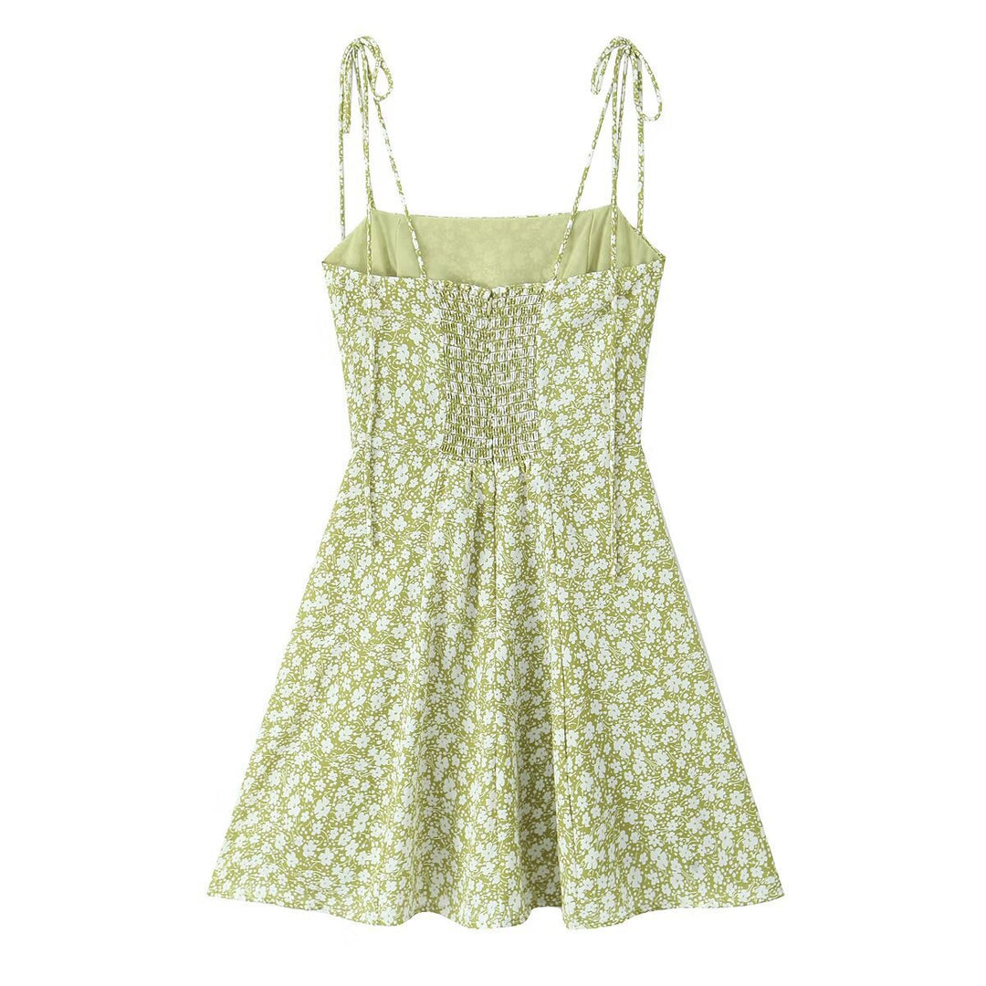 Dame Floral Print A-linje Mini Kjole med justerbare Bindebånd Stilla