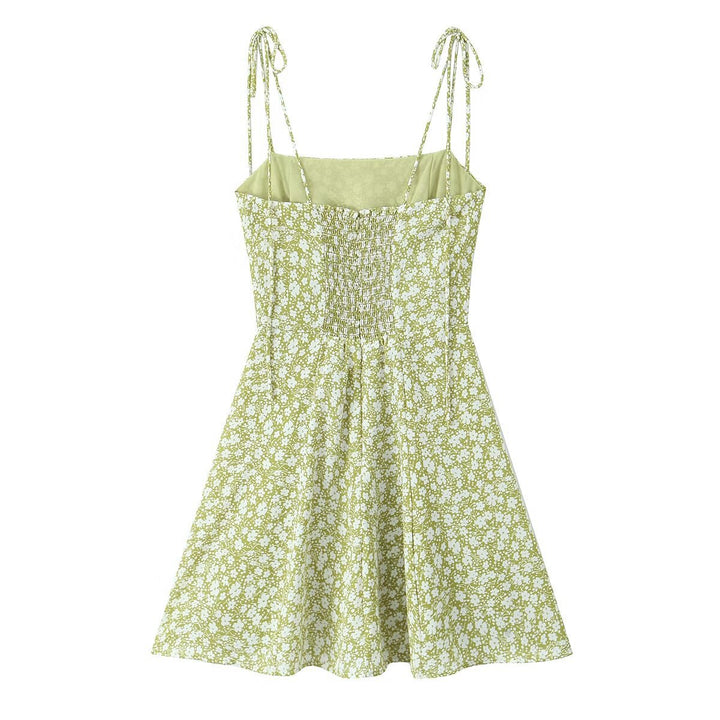 Dame Floral Print A-linje Mini Kjole med justerbare Bindebånd Stilla