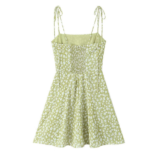 Dame Floral Print A-linje Mini Kjole med justerbare Bindebånd Stilla