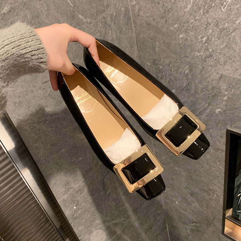 Dame Elegante Firkantede Tå Flade Sko med Luksuriøs Spændedetalje Stilla