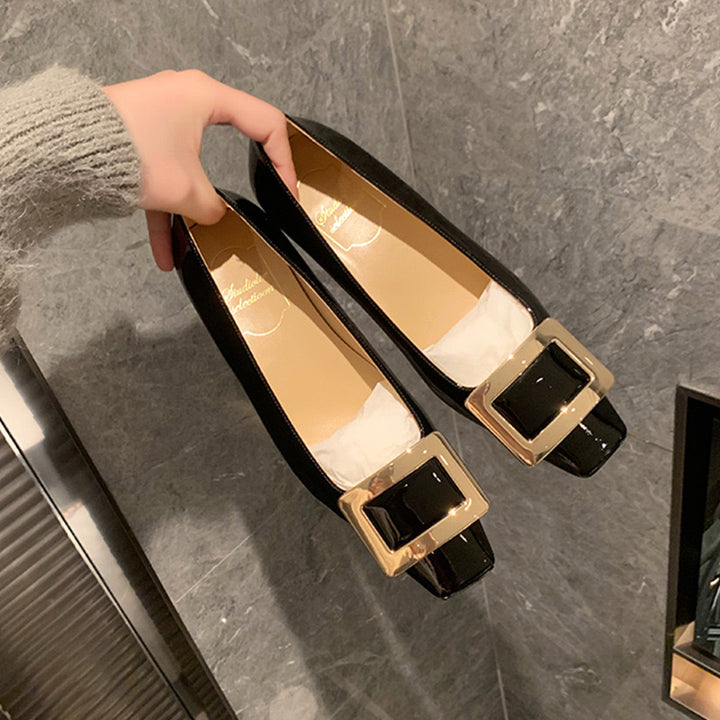 Dame Elegante Firkantede Tå Flade Sko med Luksuriøs Spændedetalje Stilla