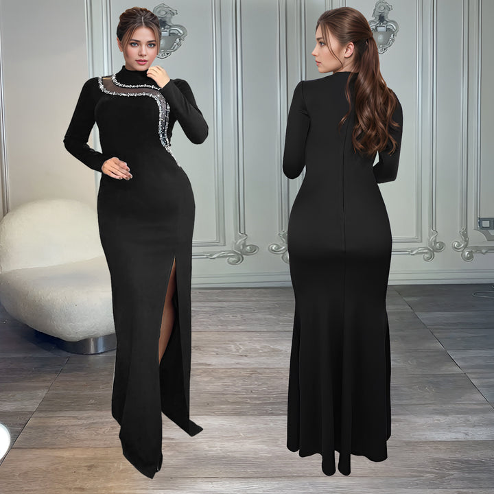Dame Elegante Aftenkjole med lange ærmer og glamourøse rhinsten dekoreringer Stilla