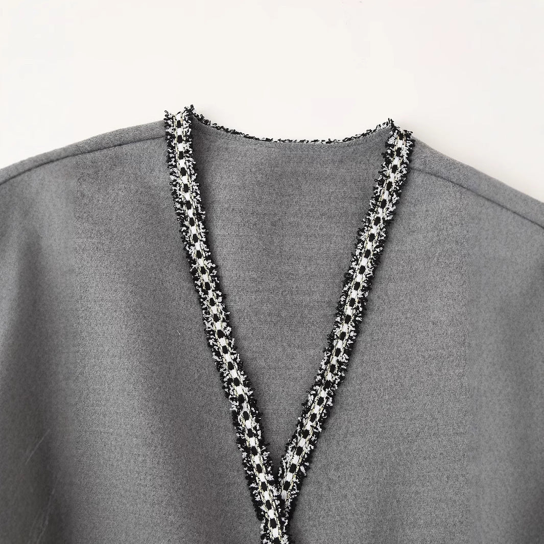 Dame Soft Knit Robe Jakke med dekorativt kant Stilla