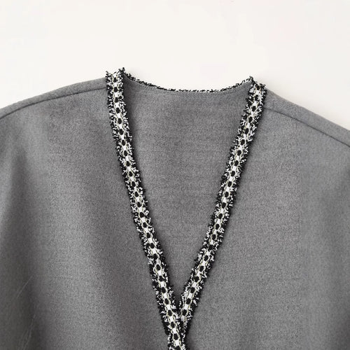 Dame Soft Knit Robe Jakke med dekorativt kant Stilla