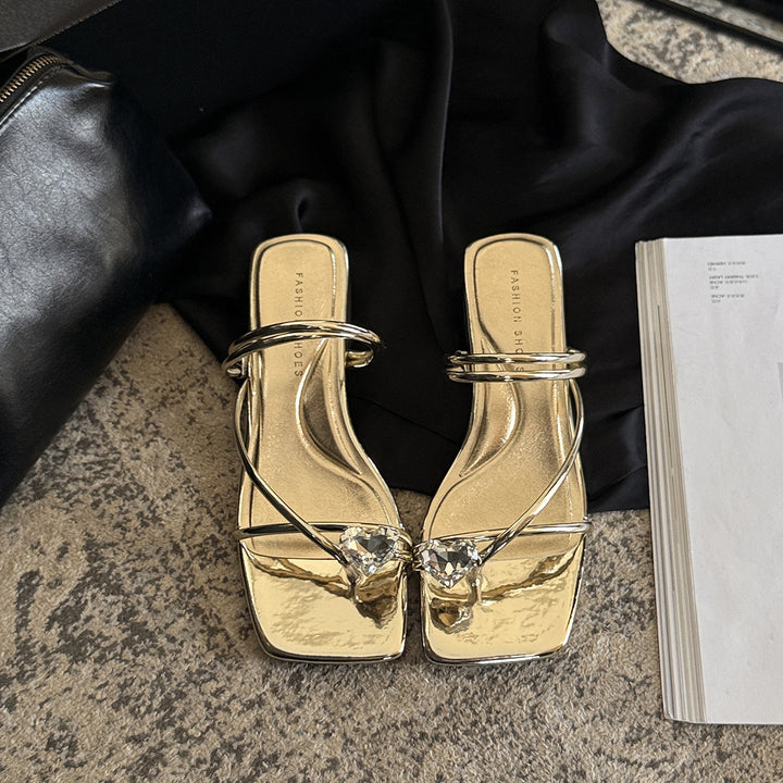 Femme Elegante Fyrkantede Tå-sandaler med Strass-detaljer Stilla