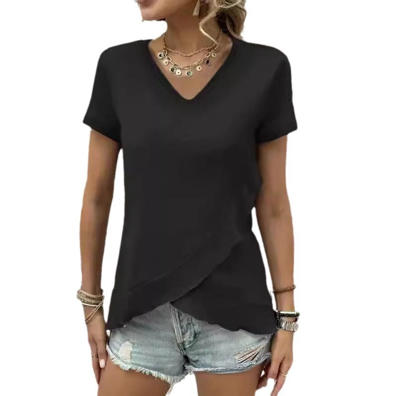 Dame stilfuldt V-hals asymmetrisk top Stilla