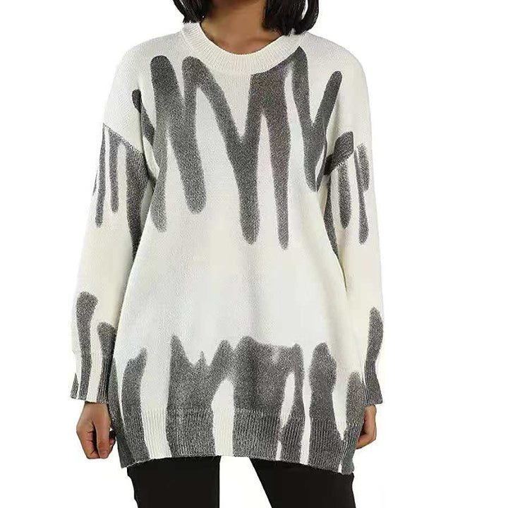 Femme Abstrakt Mønstret Oversized Pullover Stilla