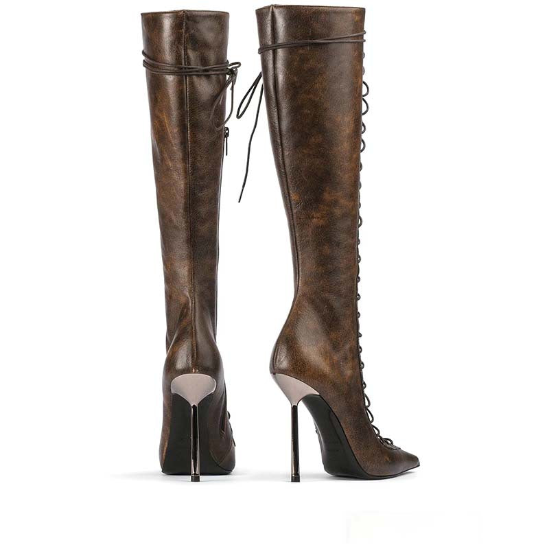 Femme Over-knæ Snøre-Stiletto-Støvler Stilla