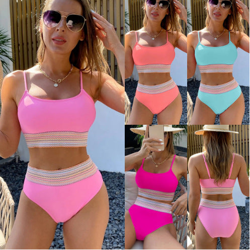 Femme Højtaljet Bralette Bikini Sæt med stribet Bånd Stilla