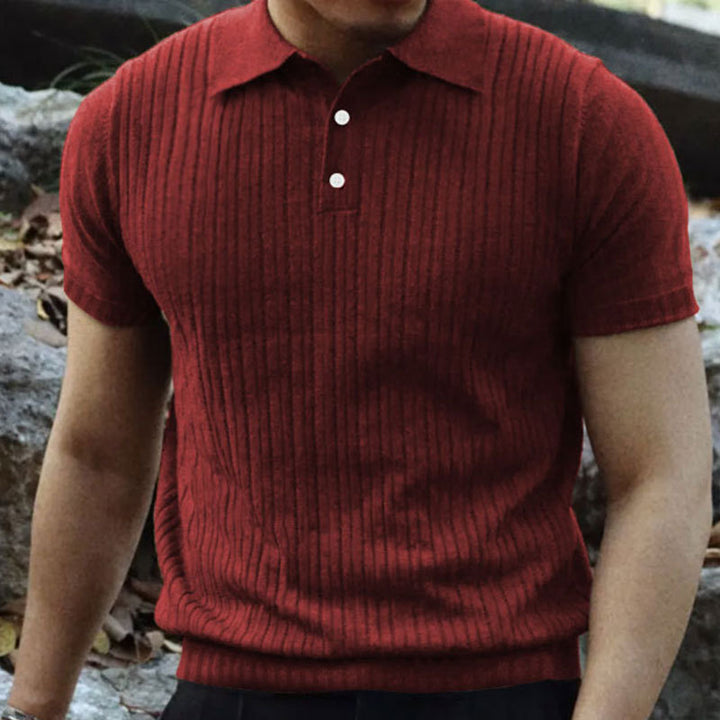 Herrer Kortærmet Poloshirt med vertikal Rib-design og Knapdetaljer Stilla