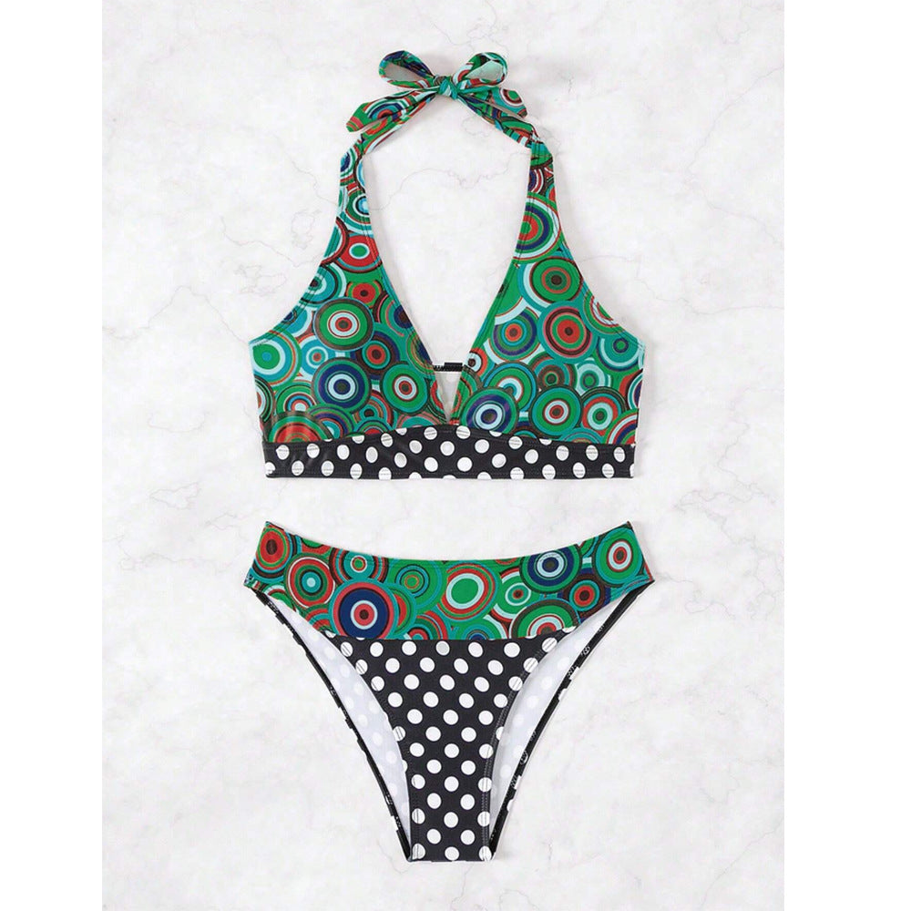 Dame Bikini-sæt med kreativt ringmønster og høj talje Stilla