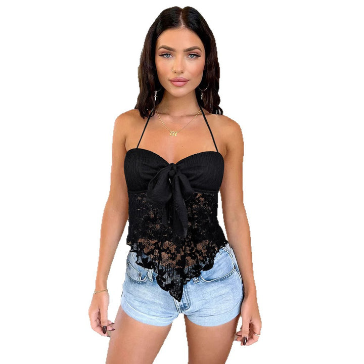 Dame spids-bustier med bindebånd og gennemsigtigt design Skovae
