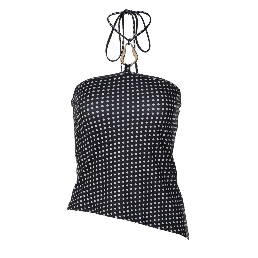 Dame tanktop med asymmetrisk snit og prikkemønster Skovae