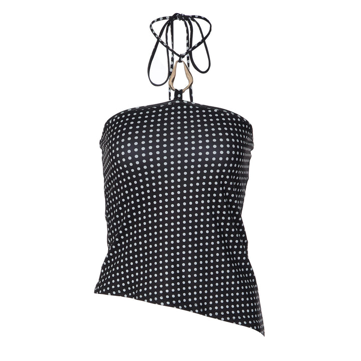 Dame tanktop med asymmetrisk snit og prikkemønster Skovae