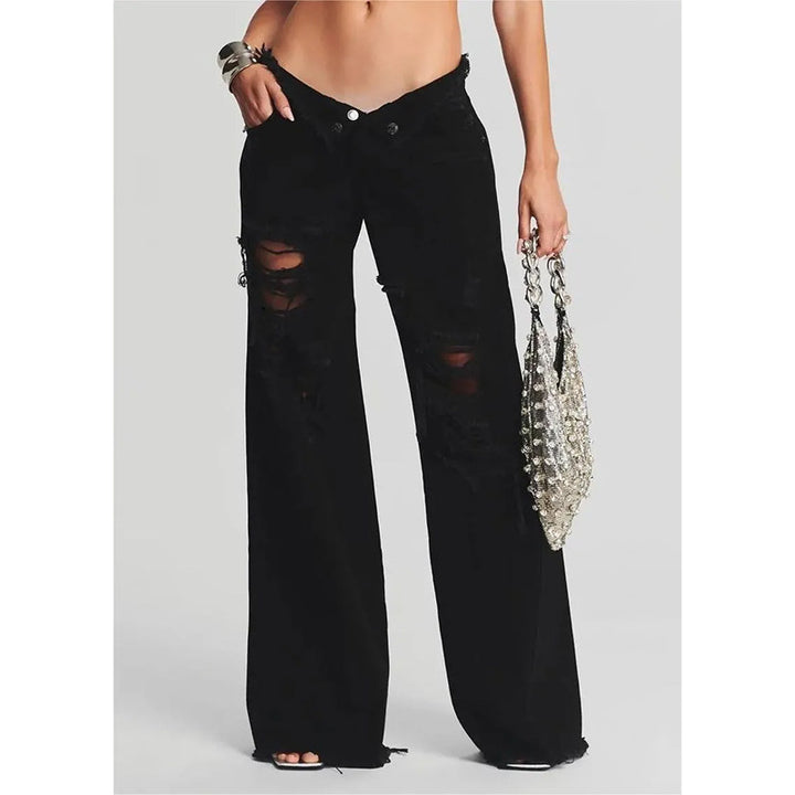 Dame Destroyed Wide-Leg Jeans med høj talje og iøjnefaldende Ripped-detaljer Stilla