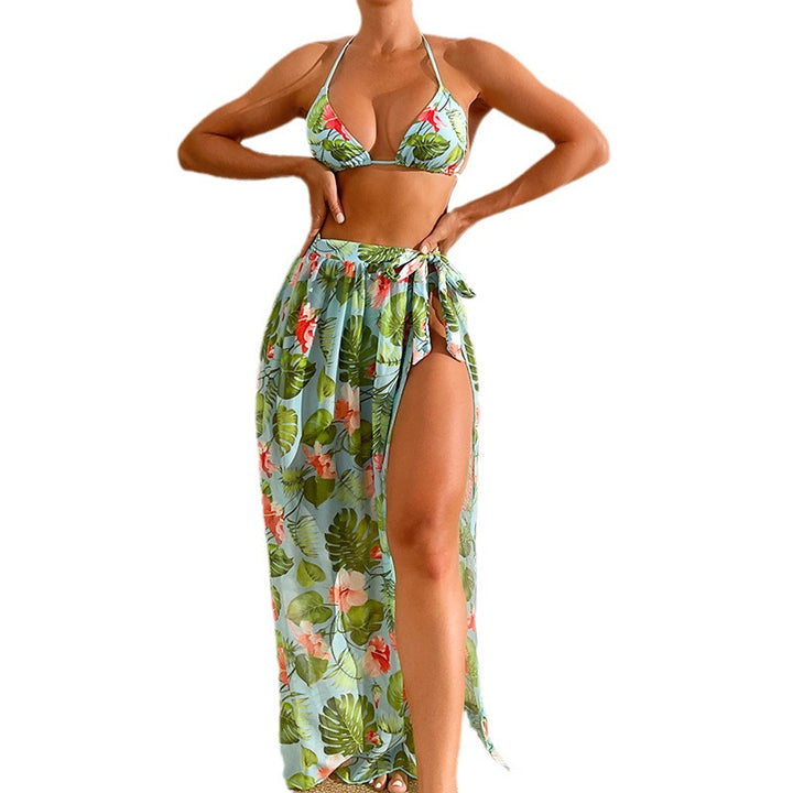 Dame bikini-sæt med floral pareo og høj benåbning Stilla