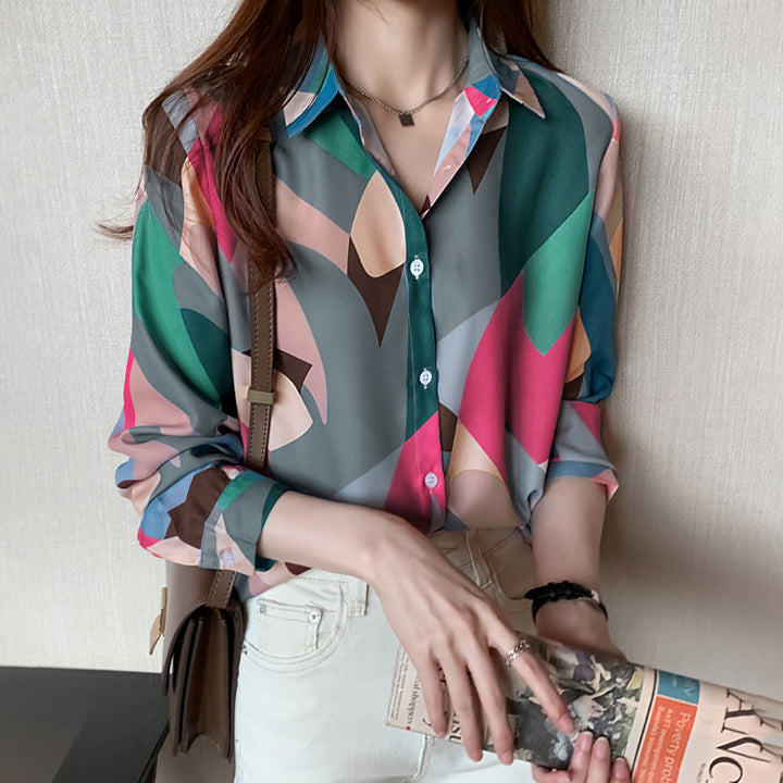Dame mode bluse med geometrisk mønster Stilla