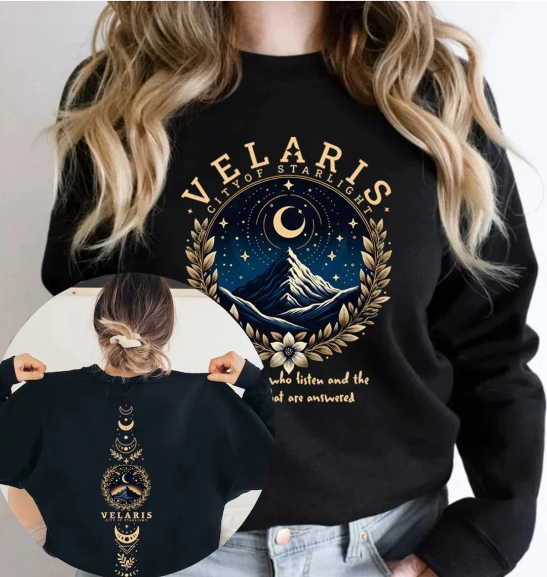 Kvinders sweatshirt med kunstnerisk nattehimmel motiv Skovae