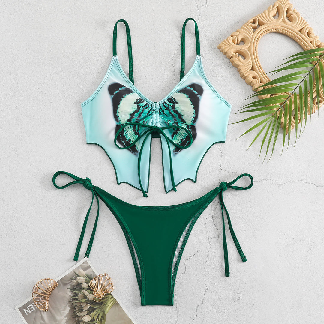 Damer Farverig Bikini med Butterfly-motiv og justerbare bindebånd Stilla
