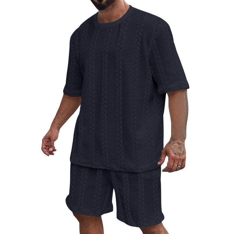 Herre afslappet strik sæt med oversized T-shirt og shorts Stilla