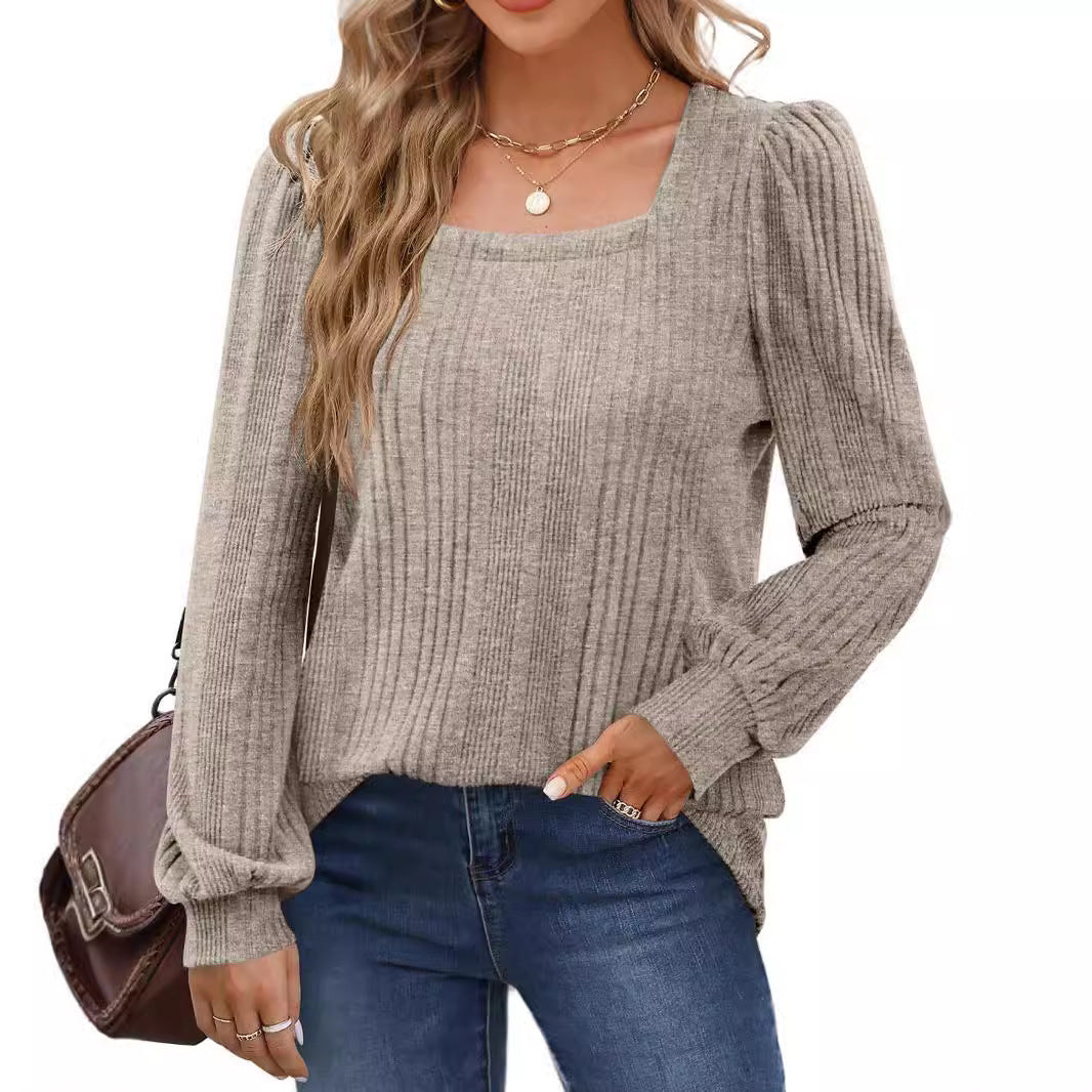 Dame Elegant Ribstrik pullover med puffærmer Stilla