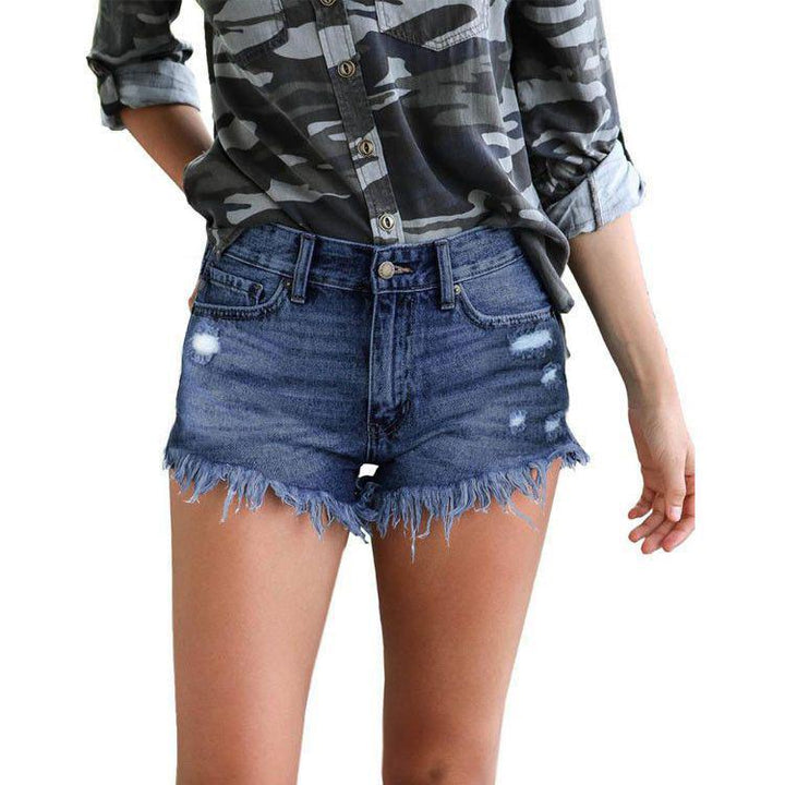 Dame afslappede denim-shorts med frynset kant og modische revnedetaljer Stilla