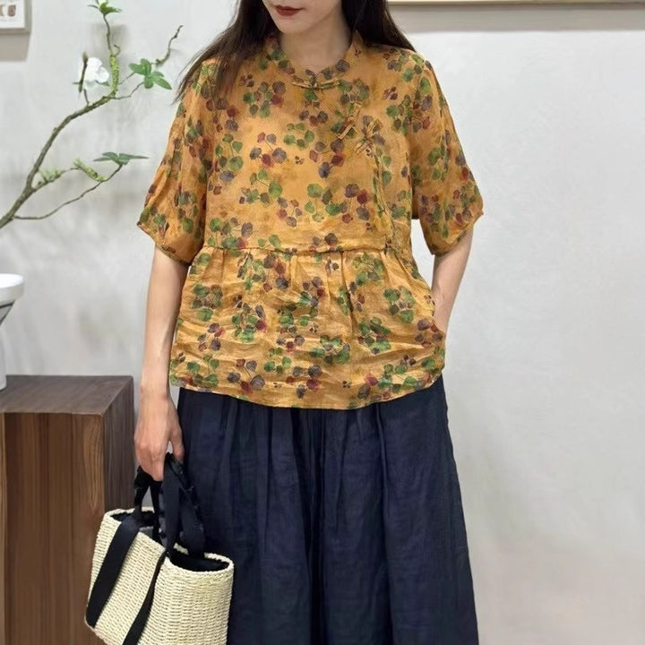 Femme Flydende Floral Print Bomuld Top Stilla