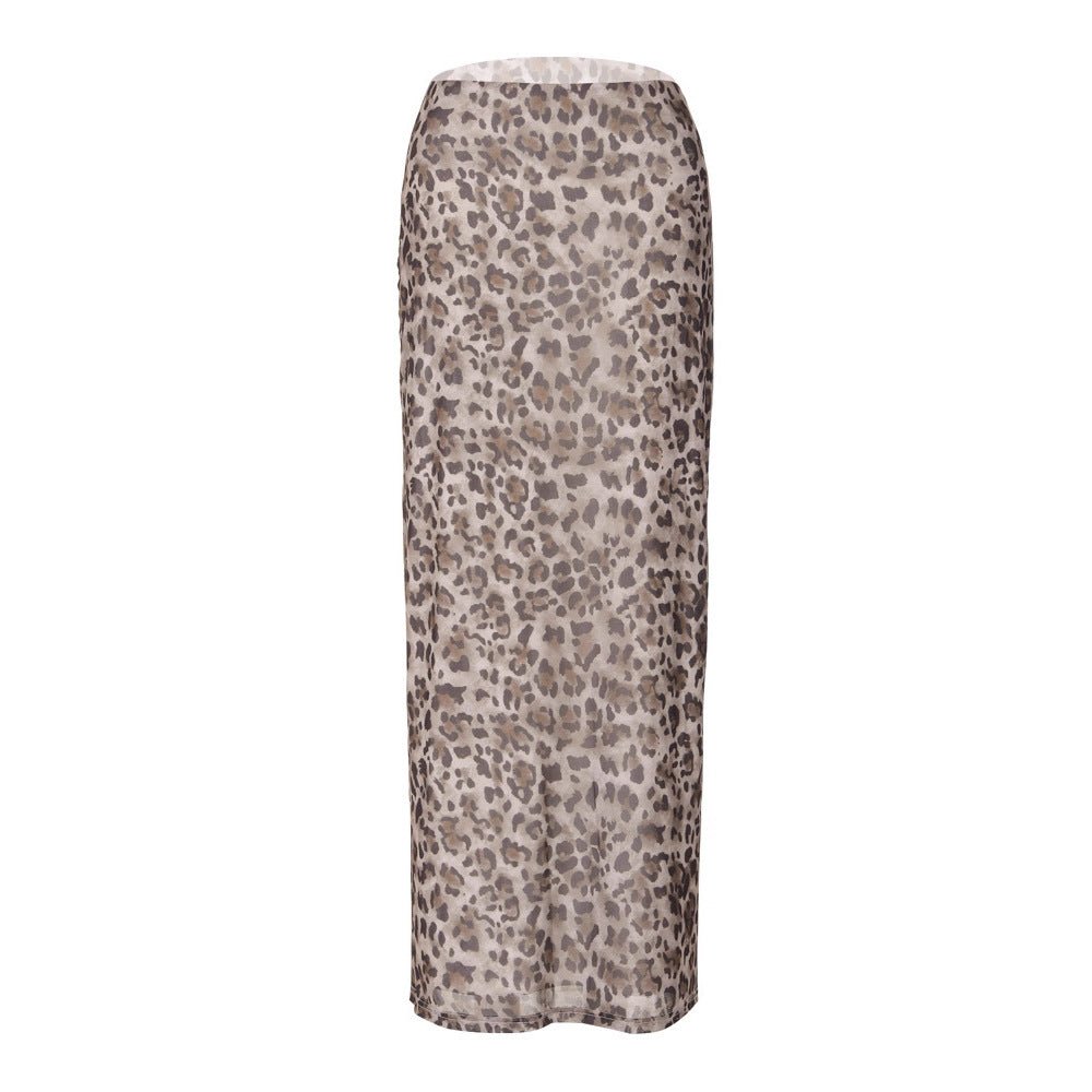 Dame Maxi-skjørt med elegant leopardprint og høj slidse Skovae