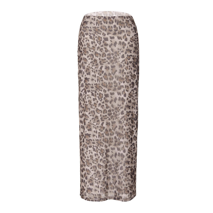 Dame Maxi-skjørt med elegant leopardprint og høj slidse Skovae