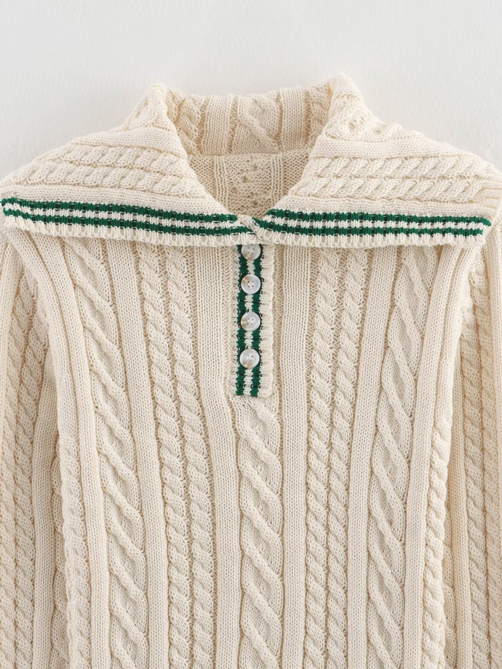 Dame strikket pullover med klassisk stående krave og tidløst kabelmønster Stilla