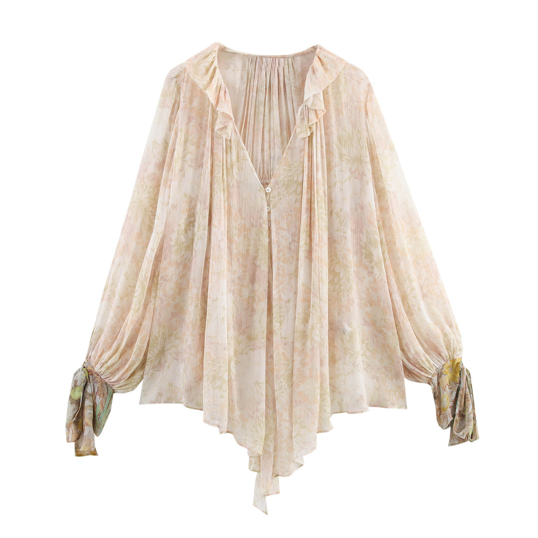 Femme Rynke Chiffon Bluse med justerbare båndærmer Stilla