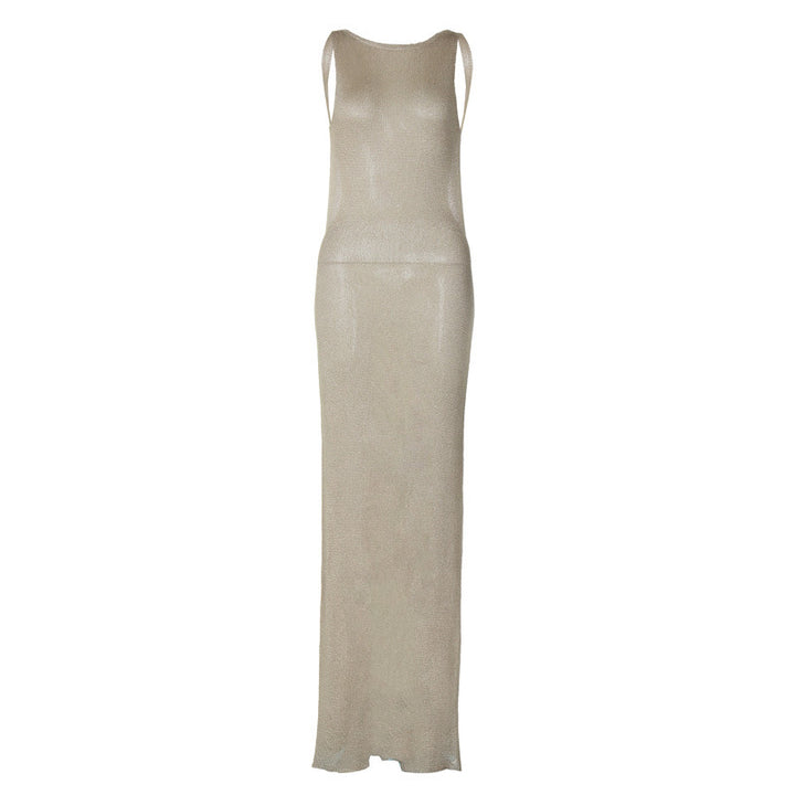Dame Elegant, figursyet Maxikjole med skinnende glans Skovae
