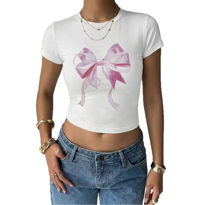 Dame Crop-Top med delikat sløjfemotiv Skovae