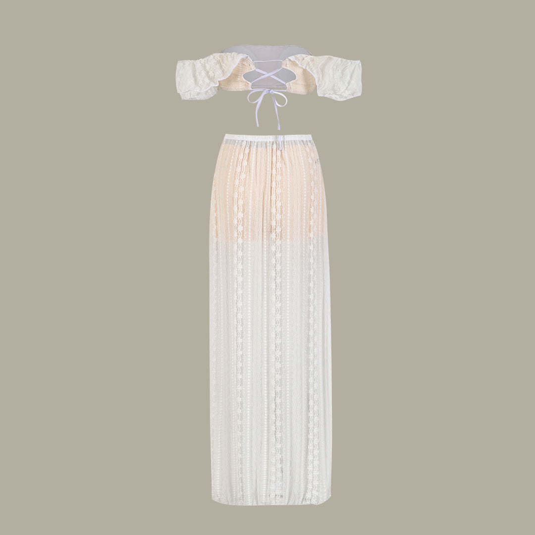Dame To-delt Boho-outfit med off-shoulder Crop Top og Maxi-nederdel Stilla