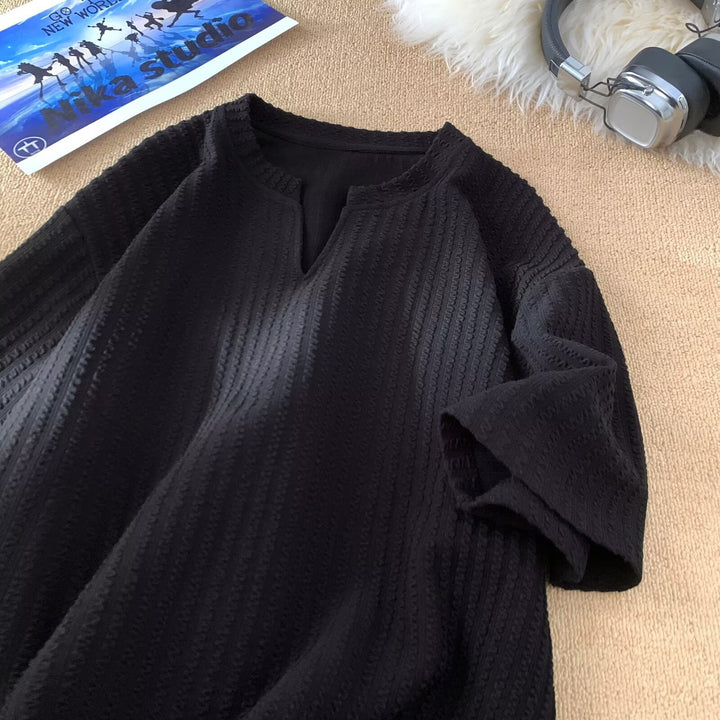 Dame casual sweatshirt med struktureret stof og V-udskæring Stilla