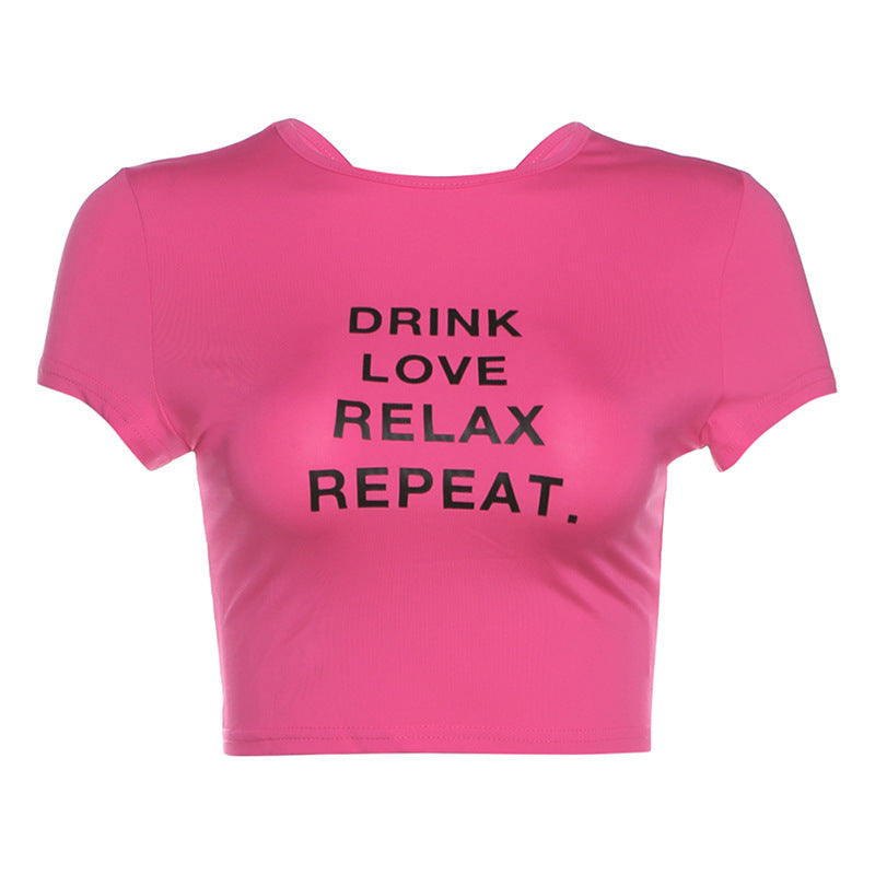 Dame cropped T-shirt med motivtryk Skovae