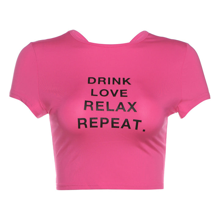 Dame cropped T-shirt med motivtryk Skovae