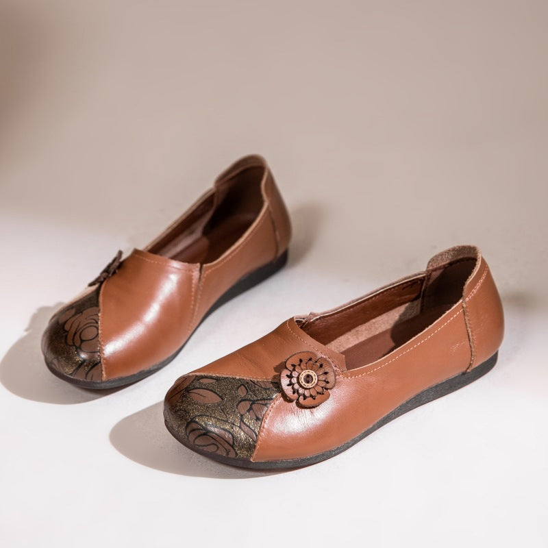Femme Elegante Læder Ballerina Flats med Floral Accent Stilla