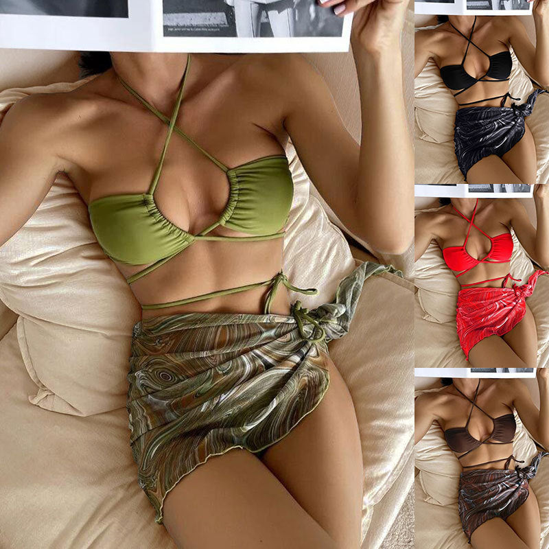 Dame bandeau bikini sæt med legesyg nederdel skovae
