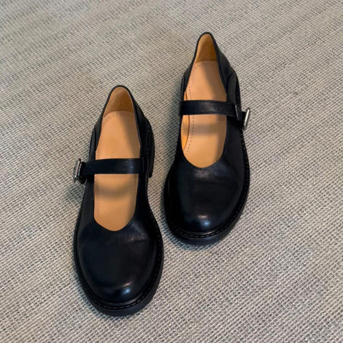 Dame Klassiske Læder Mary Jane Ballerinas med Justerbar Spænde Stilla