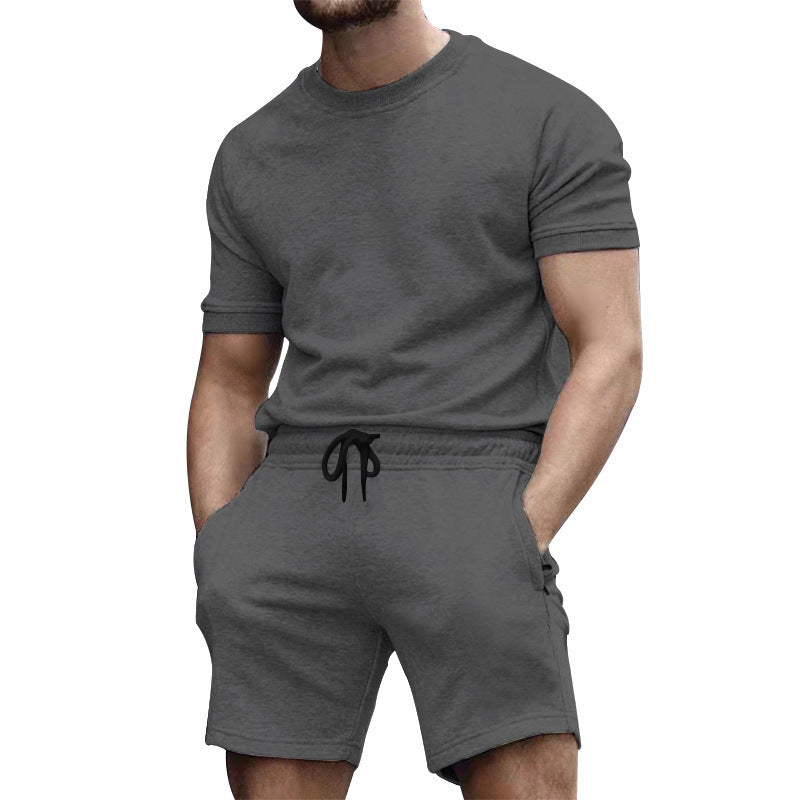 Herre afslappet sportoverdel og shorts-sæt med elastisk talje Stilla