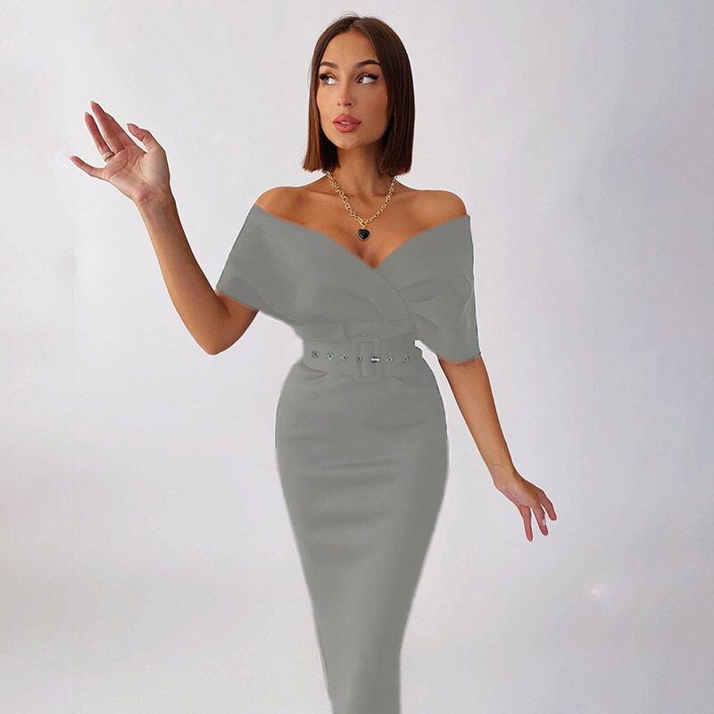 Dame Off-Shoulder Midikjole med Bælte Stilla