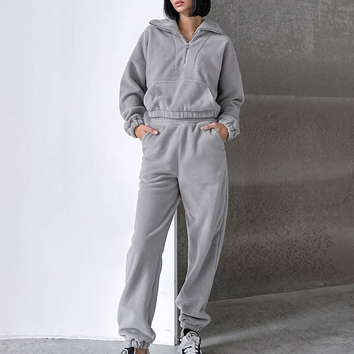 Dame Fleece-lounge sæt med kort lynlås og elastisk talje Stilla