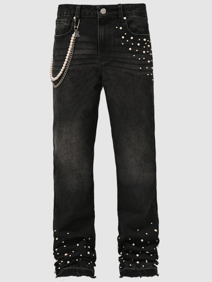 Damejeans med perleapplikationer og moderne snit Stilla