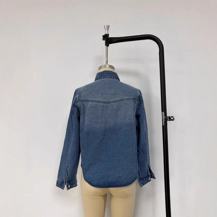 Dame afslappet Denim-bluse med påsatte lommer og let figursyet snit Skovae