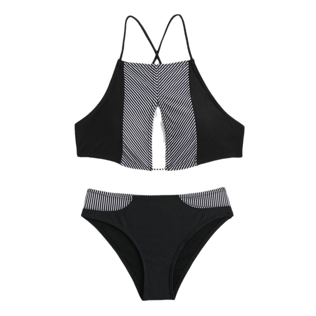 Dame højhalset stribet bikini sæt Stilla