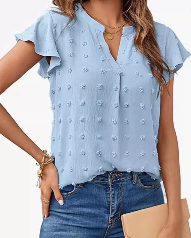 Dame elegant blouse med fint strukturdesign og korte ærmer Stilla
