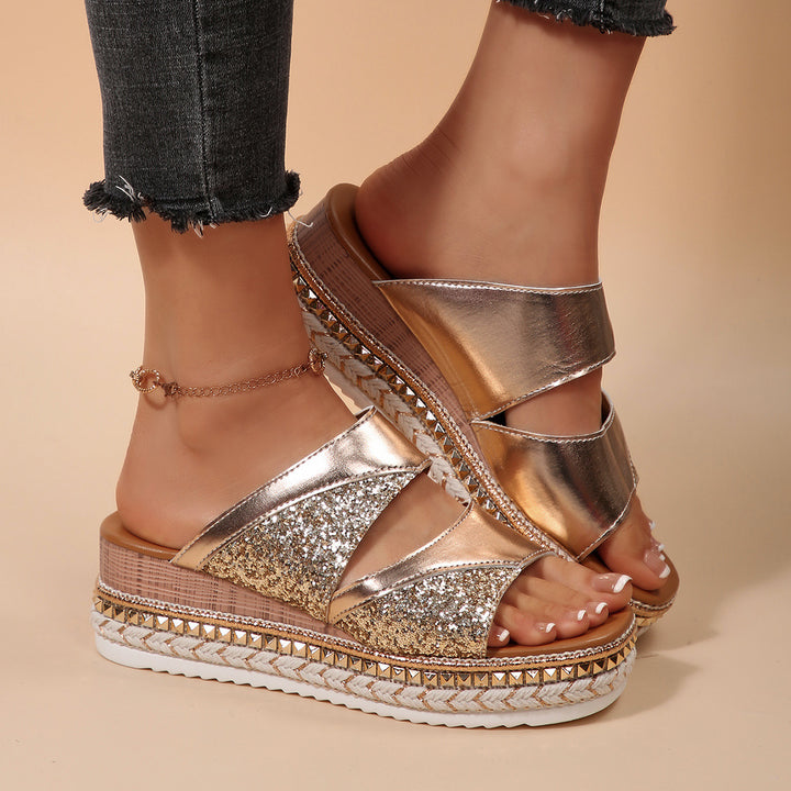 Dame Glamourøse Wedge-Sandaler med glitrende strassbesætning Stilla