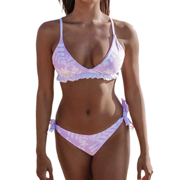 Dame Triangel-Bikini med legende rynkedetaljer og blomstertryk Skovae